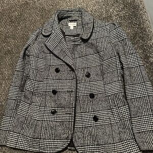 Maison Jules Black and White Checkered Pea Coat